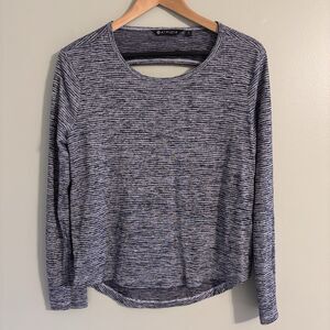 Athleta Womens Small Breezy Soft Navy Striped Cutout Open Back Long Sleeve Shirt